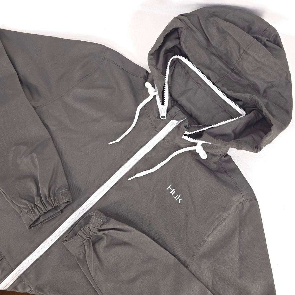 Huk Breaker Performance‎ Windbreaker Jacket Gray Hooded Lightweight Shell Medium